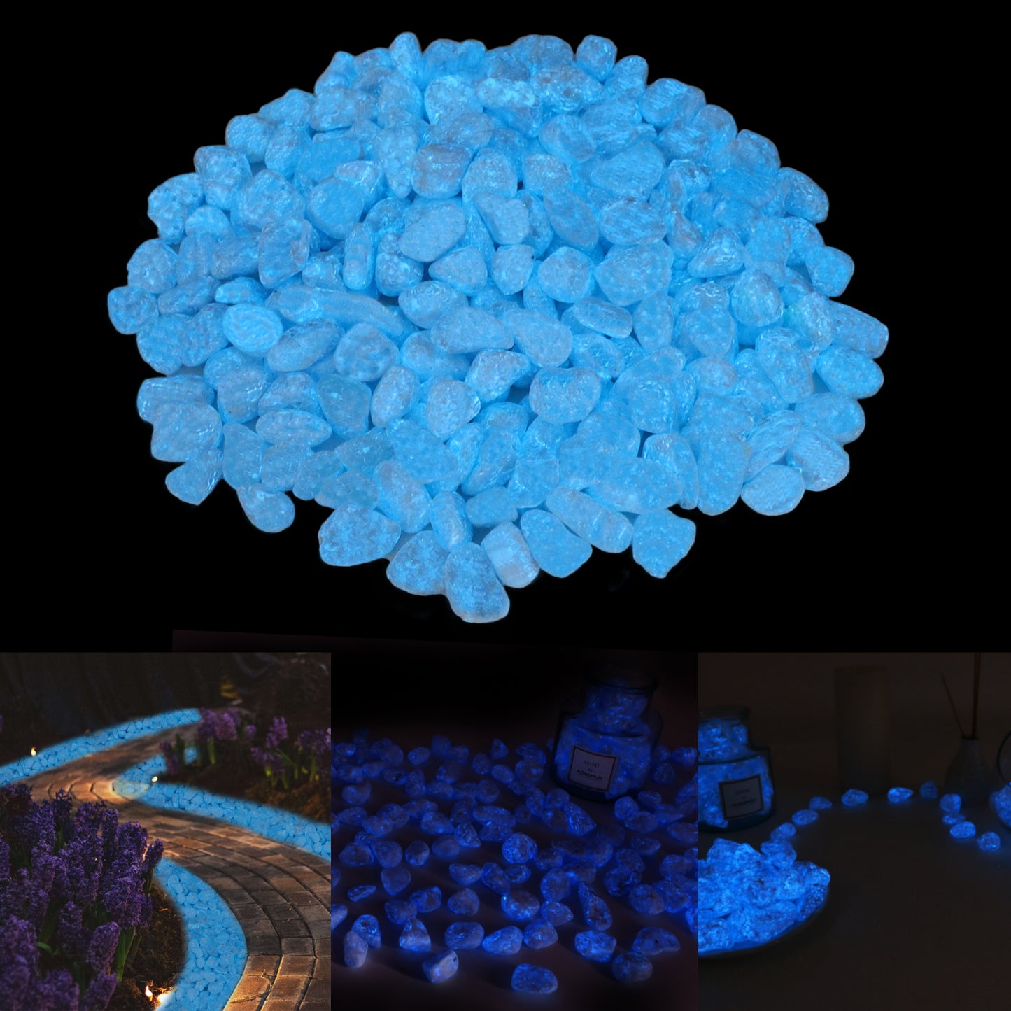 Glow in the Dark Stones - Blue Glow Rocks Pebbles for Outdoor Garden Landscaping Walkway & Indoor Decorative Glowing Stones for Aquarium Fish Tank