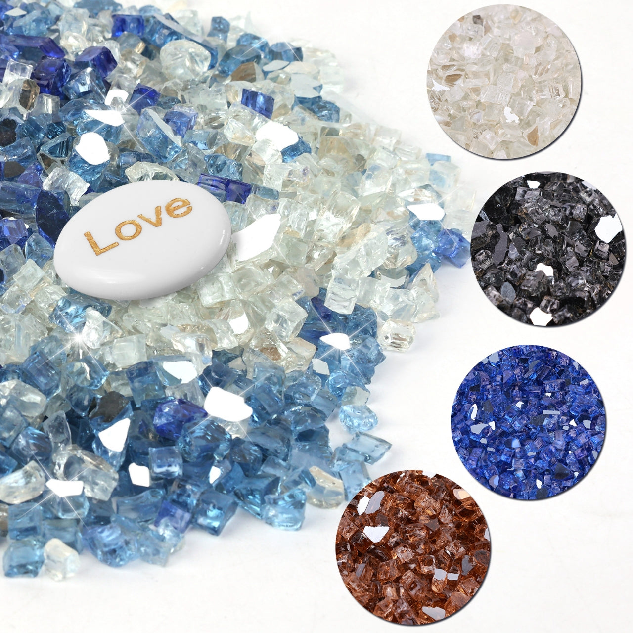 Fire Glass for Fire Pit - 1/2 inch Reflective Fire Glass Rocks for Propane and Gas Fireplace
