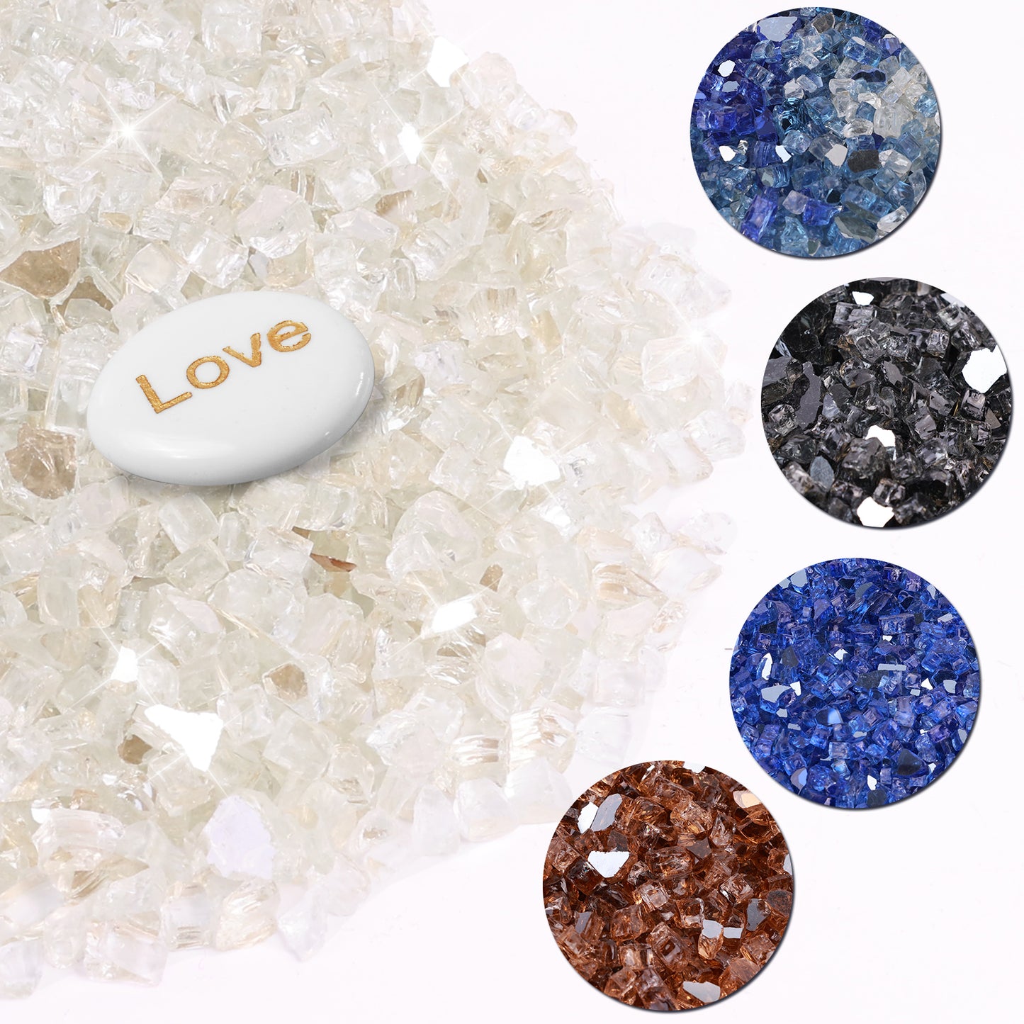 Fire Glass for Fire Pit - 1/2 inch Reflective Fire Glass Rocks for Propane and Gas Fireplace
