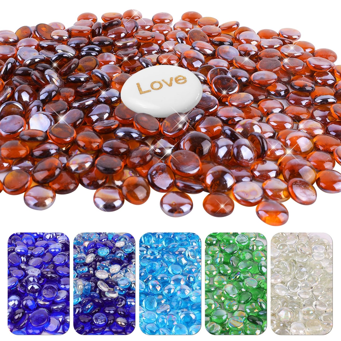 Fire Glass Beads for Fire Pit- Decorative Flat Glass Marbles for Vase, Aquarium, Home Decor