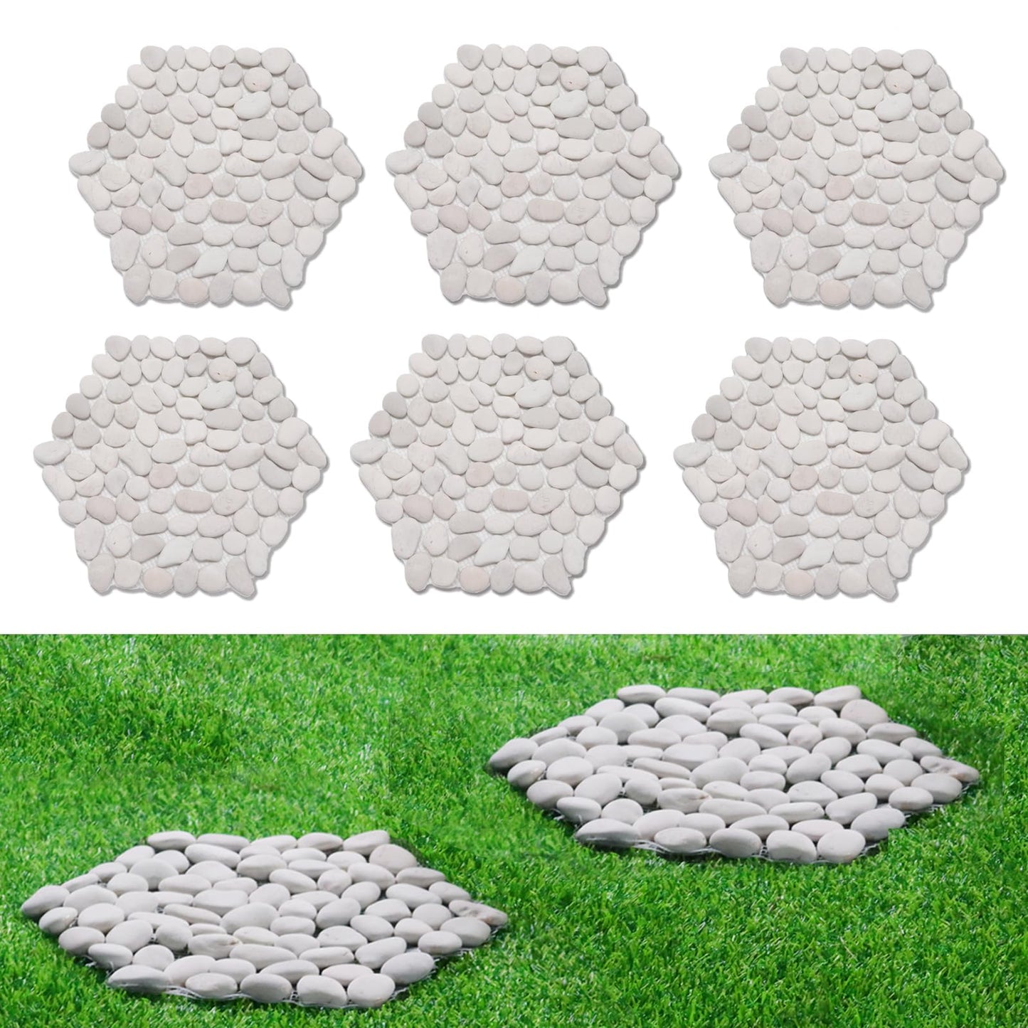 12 inch River Rock Stepping Stone - Pavers for Outdoor Garden Walkway, Landscaping,Hexagon Set of 6