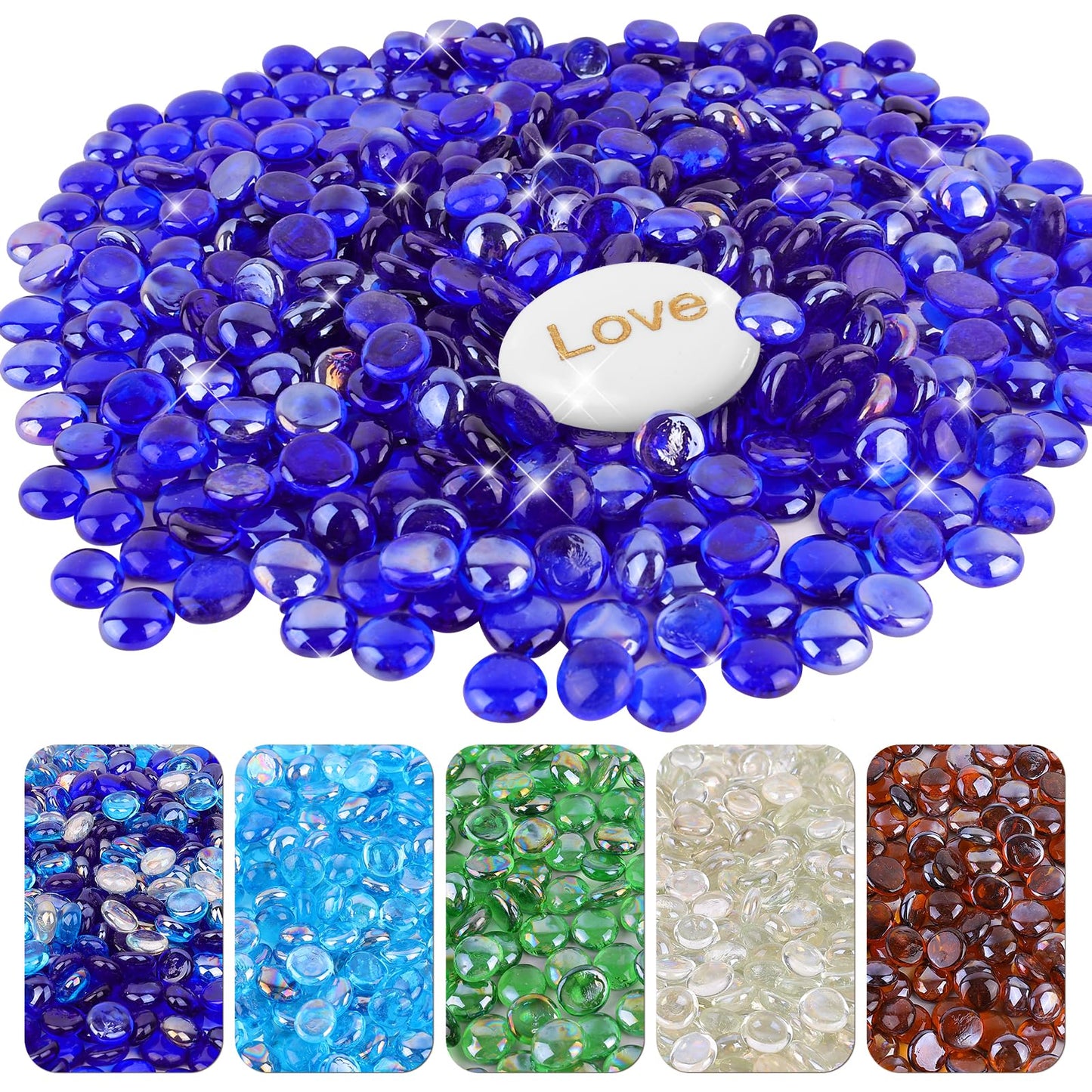 Fire Glass Beads for Fire Pit- Decorative Flat Glass Marbles for Vase, Aquarium, Home Decor