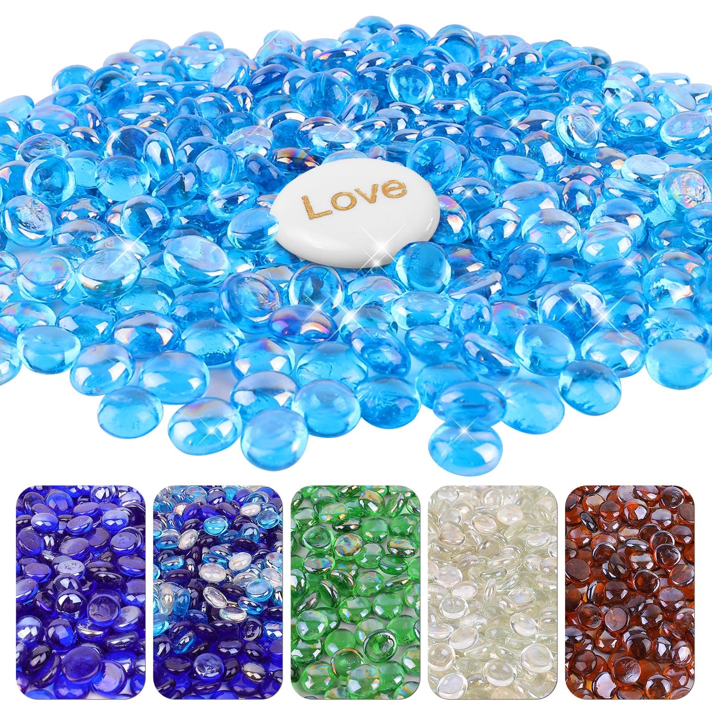 Fire Glass Beads for Fire Pit- Decorative Flat Glass Marbles for Vase, Aquarium, Home Decor