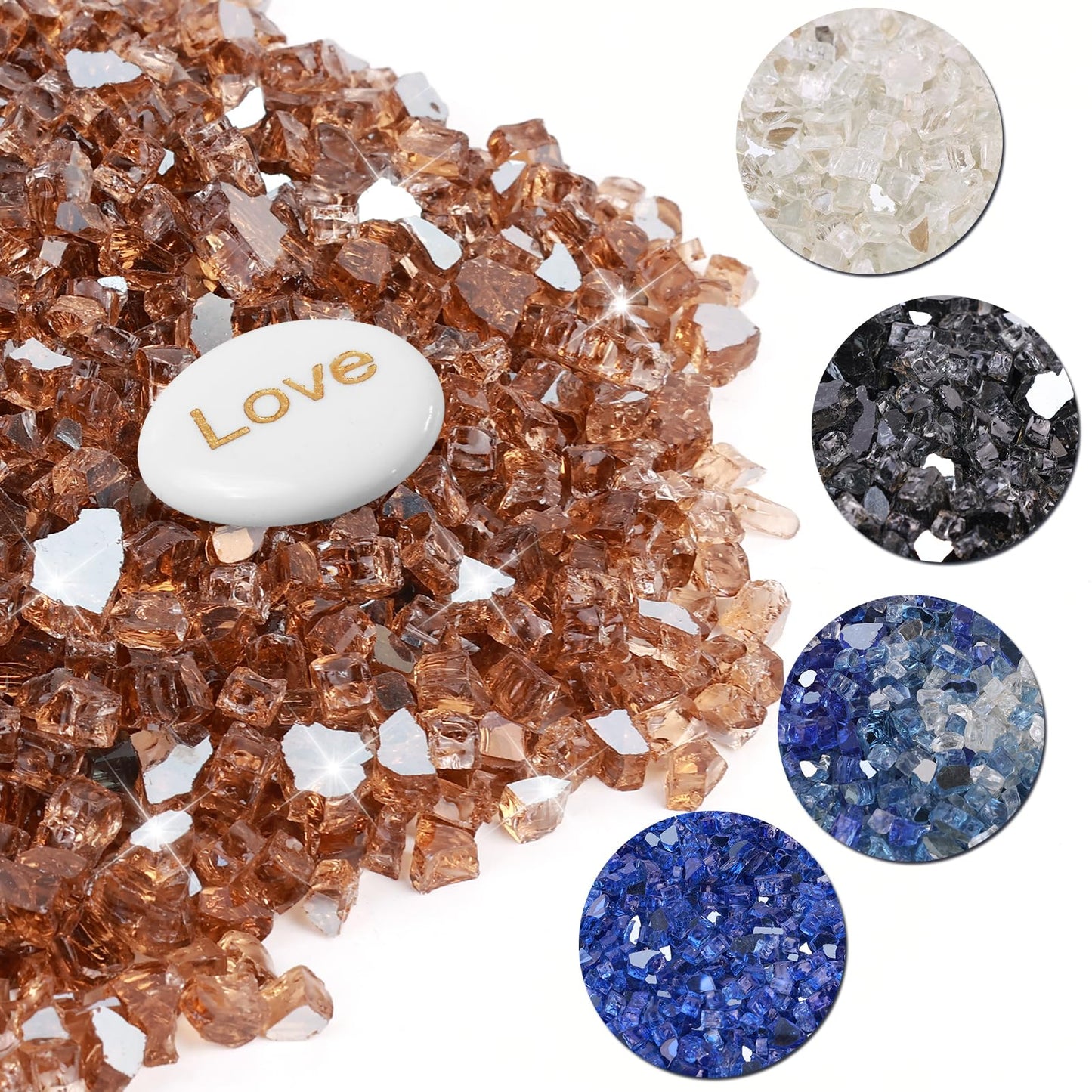 Fire Glass for Fire Pit - 1/2 inch Reflective Fire Glass Rocks for Propane and Gas Fireplace