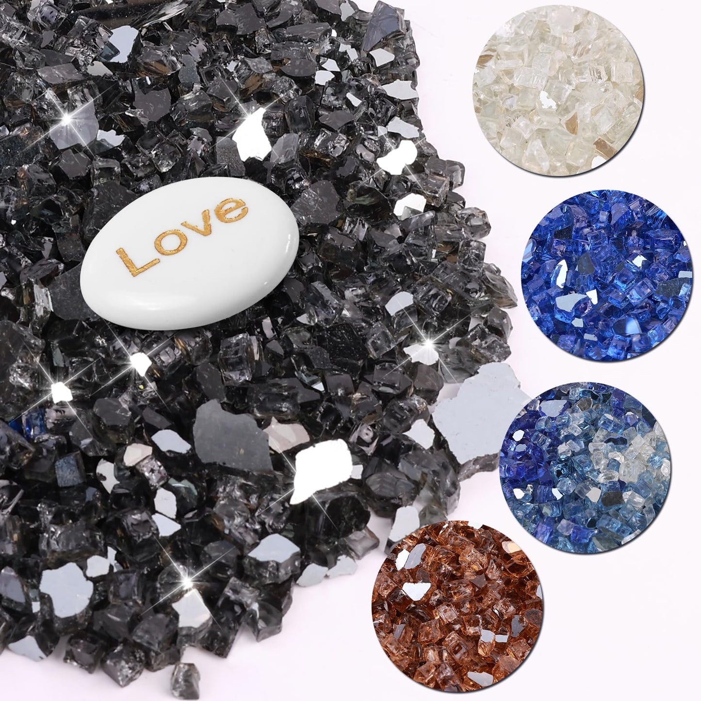 Fire Glass for Fire Pit - 1/2 inch Reflective Fire Glass Rocks for Propane and Gas Fireplace