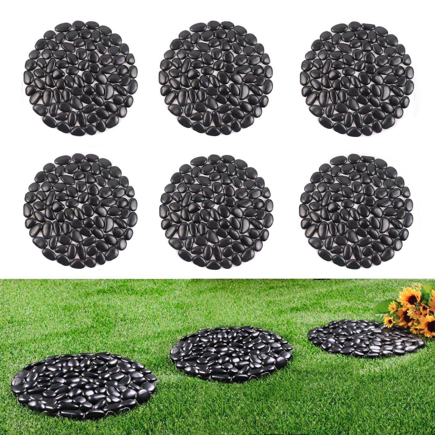 12 inch River Rock Stepping Stone - Pavers for Outdoor Garden Walkway, Landscaping Set of 6
