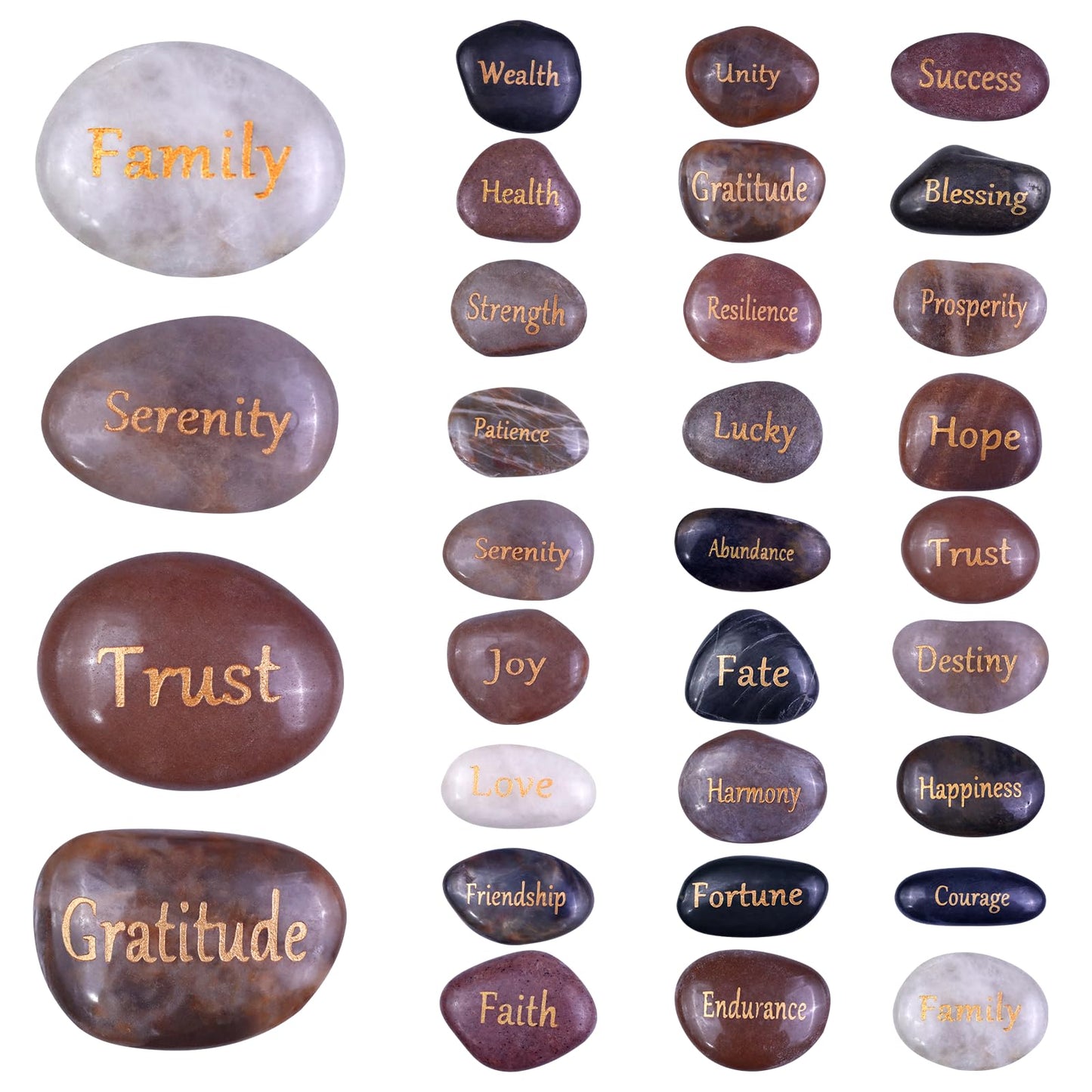27 PCS Engraved Inspirational Stones Golden Words Gift Stones with Inspirational Words for Friends and Family Encouragement Rocks for Praying and Decoration
