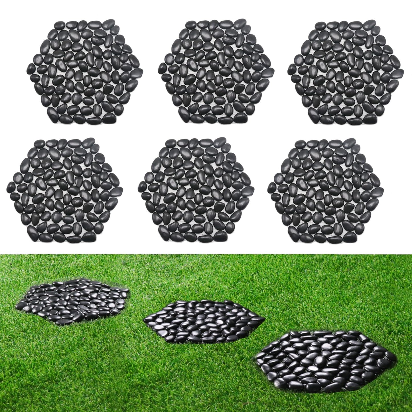 12 inch River Rock Stepping Stone - Pavers for Outdoor Garden Walkway, Landscaping,Hexagon Set of 6