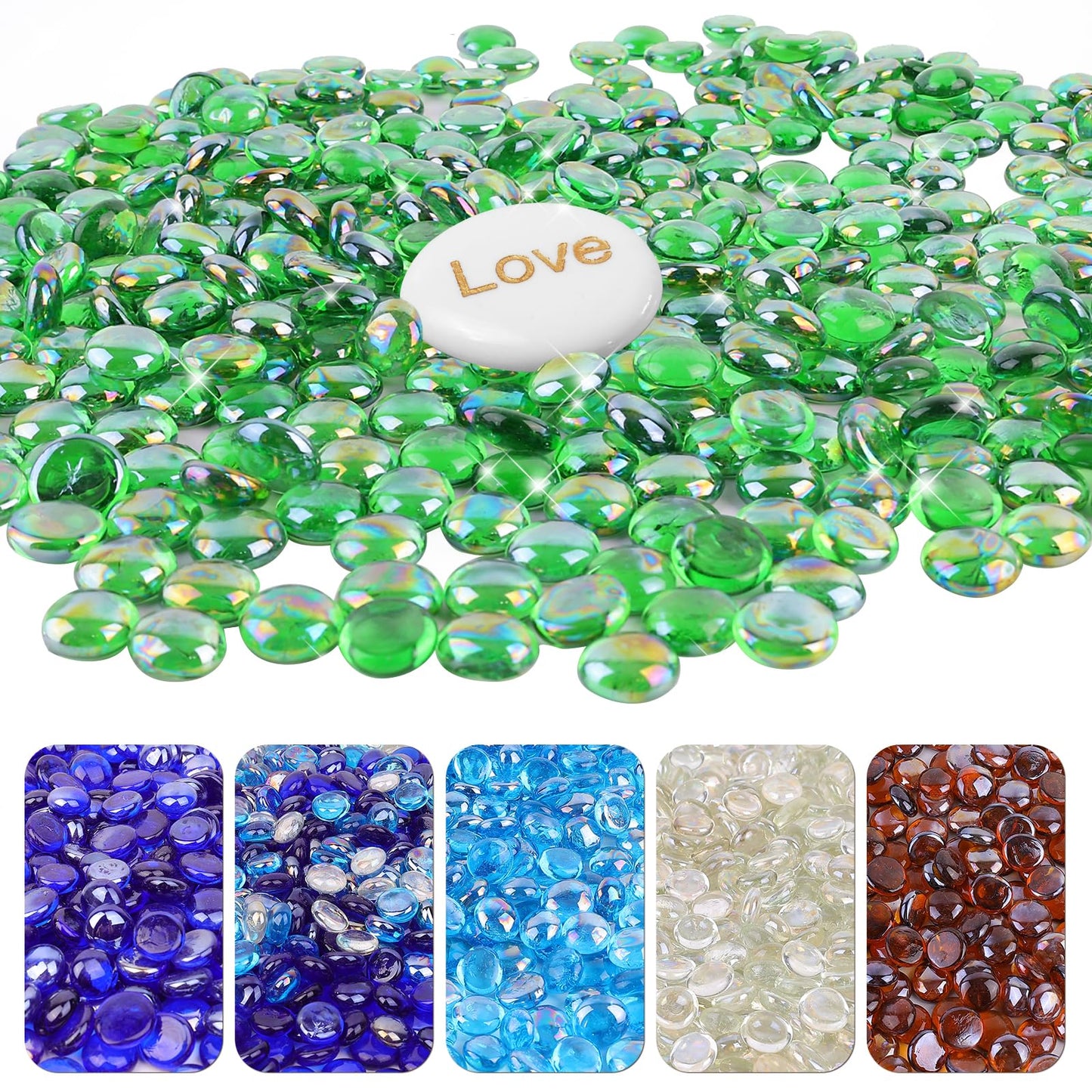 Fire Glass Beads for Fire Pit- Decorative Flat Glass Marbles for Vase, Aquarium, Home Decor