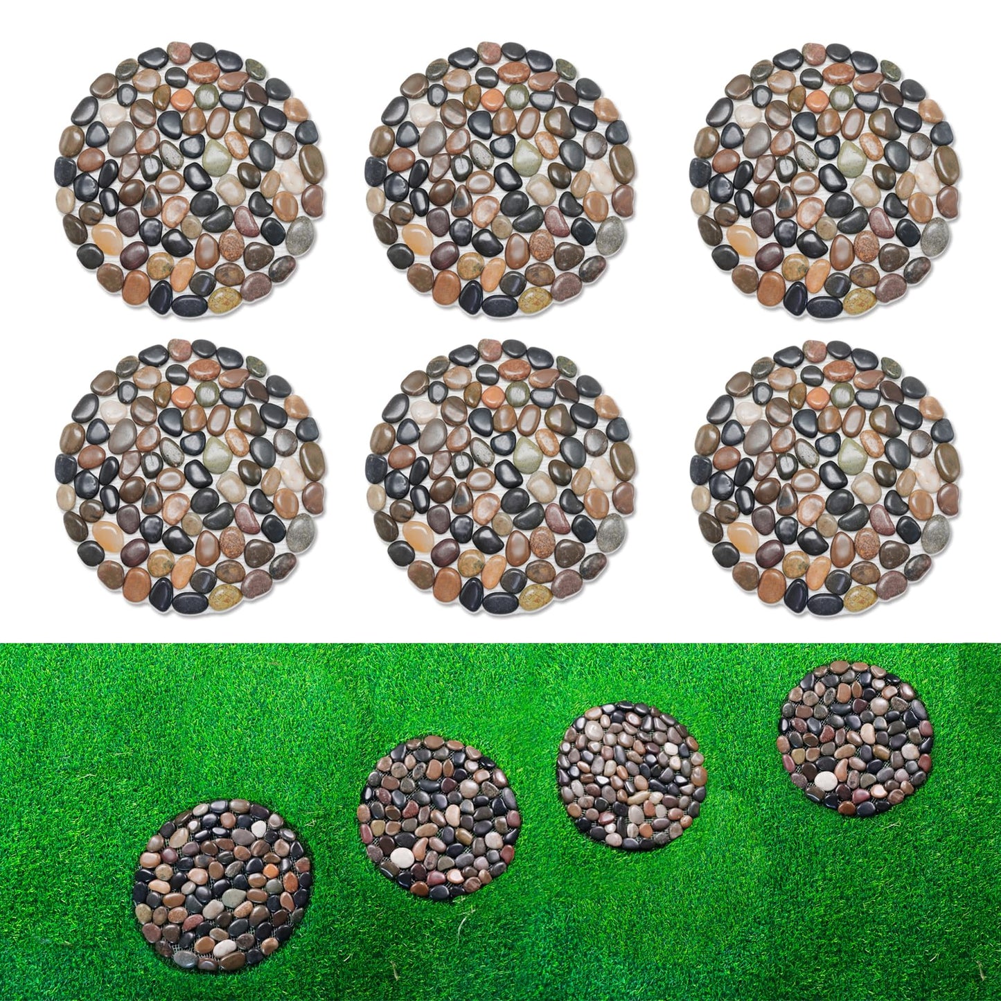 12 inch River Rock Stepping Stone - Pavers for Outdoor Garden Walkway, Landscaping Set of 6