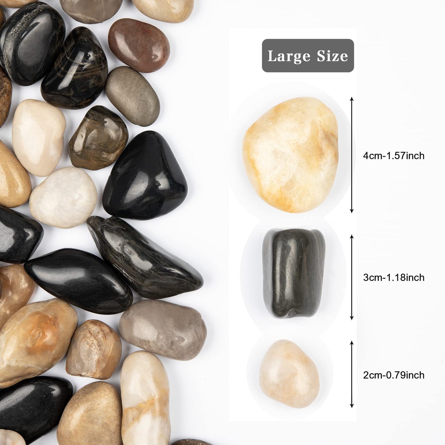 Rain Forest Natural River Rocks Polished Pebbles for Landscaping, Plants, Fish Tank, Vases, Succulents, Crafting, Home Decor ,0.7"-1.6"
