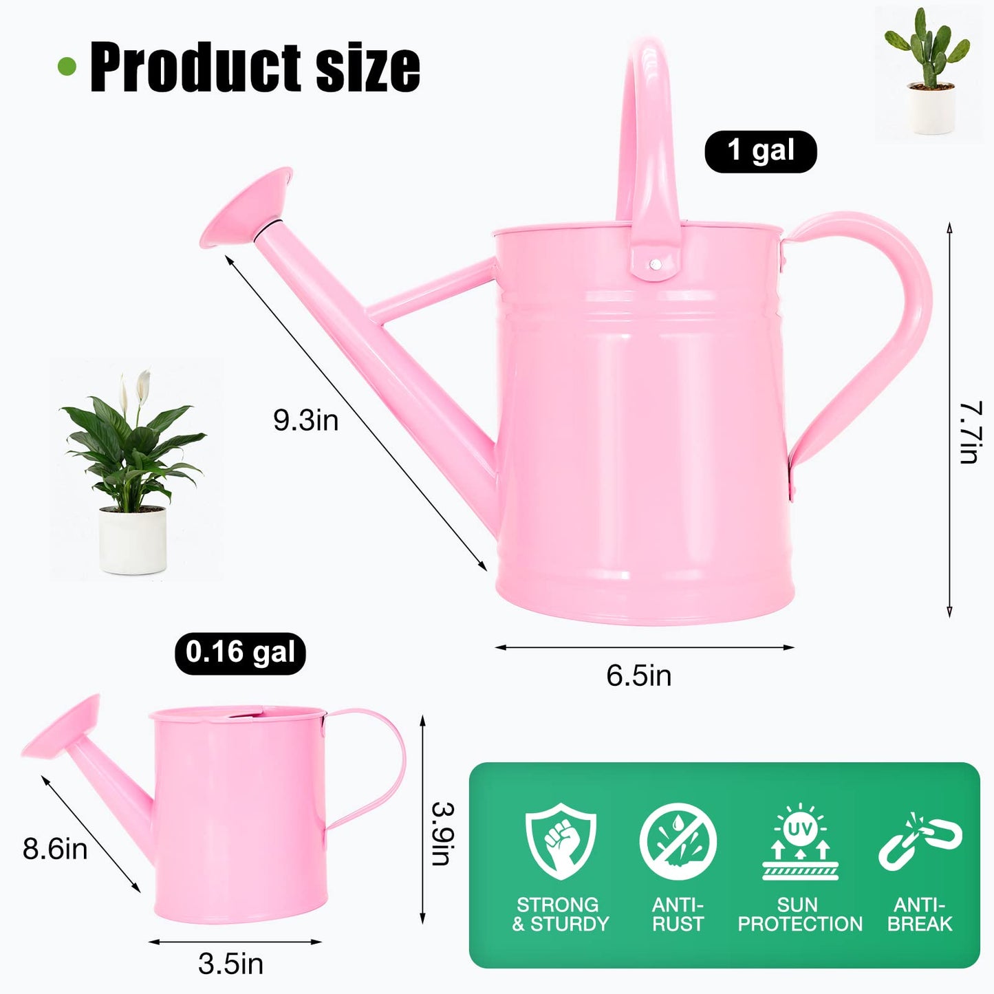 Metal Watering Can (1 Gallon) for Outdoor&Indoor Plants with Free Small Watering can for Kids, Plant Watering Can with Removable spout, Perfect for Garden Flower, Houseplants, Pink