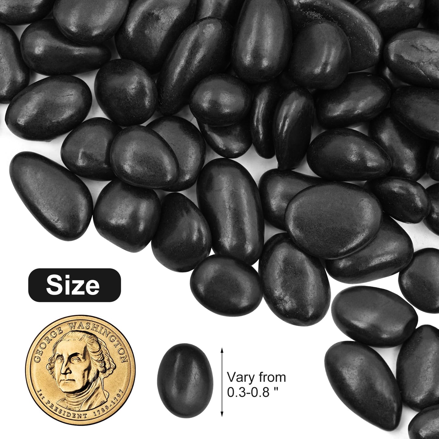 Black Decorative Pebbles for Plants- River Rocks for Outdoor Landscaping- 0.3"-0.8" inch High Polished Stones for Aquarium, Terrarium,Vases, Home Decor