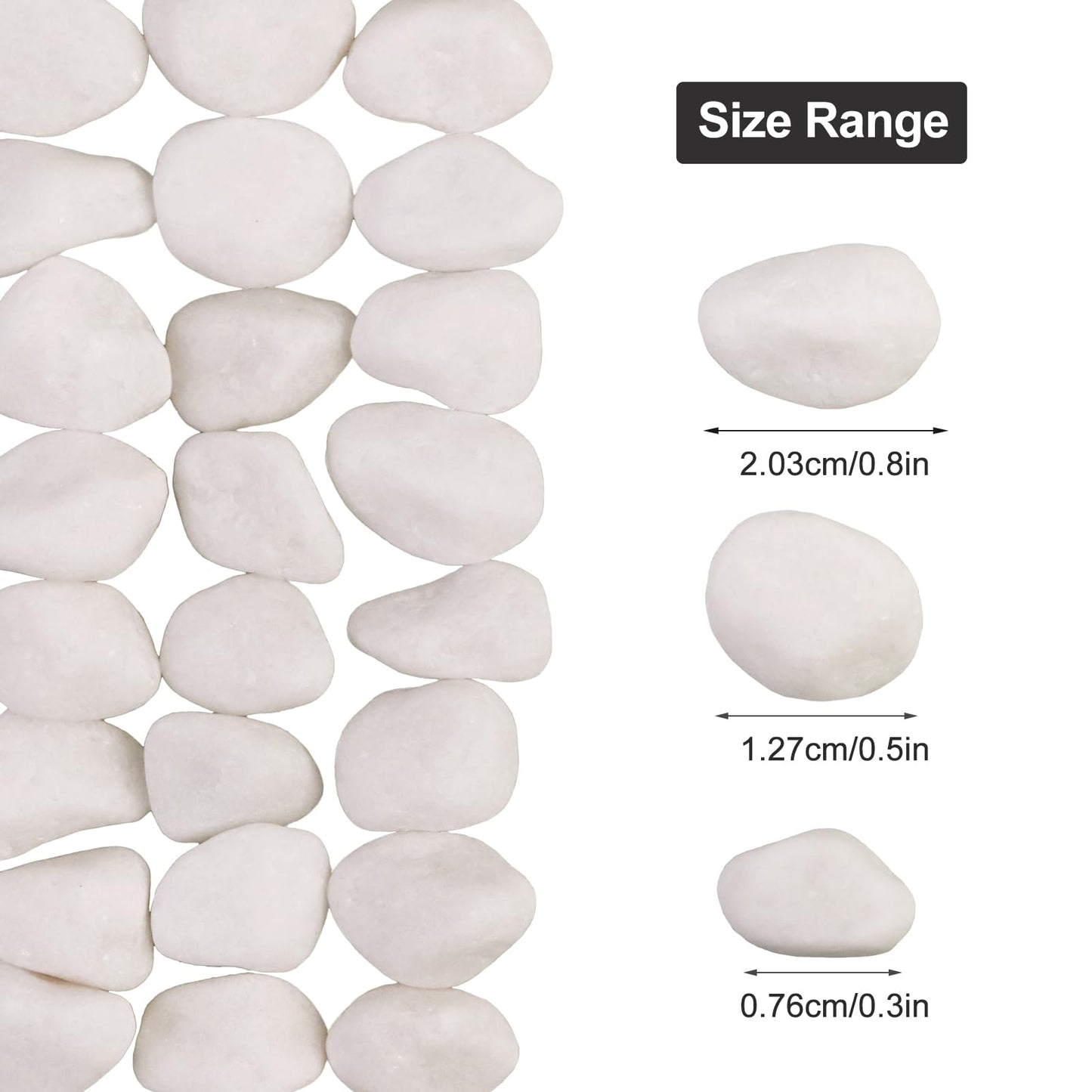Snow White River Rocks for Landscaping- Plant,Ideal for Aquarium, Home Decor- 0.3"-0.8"