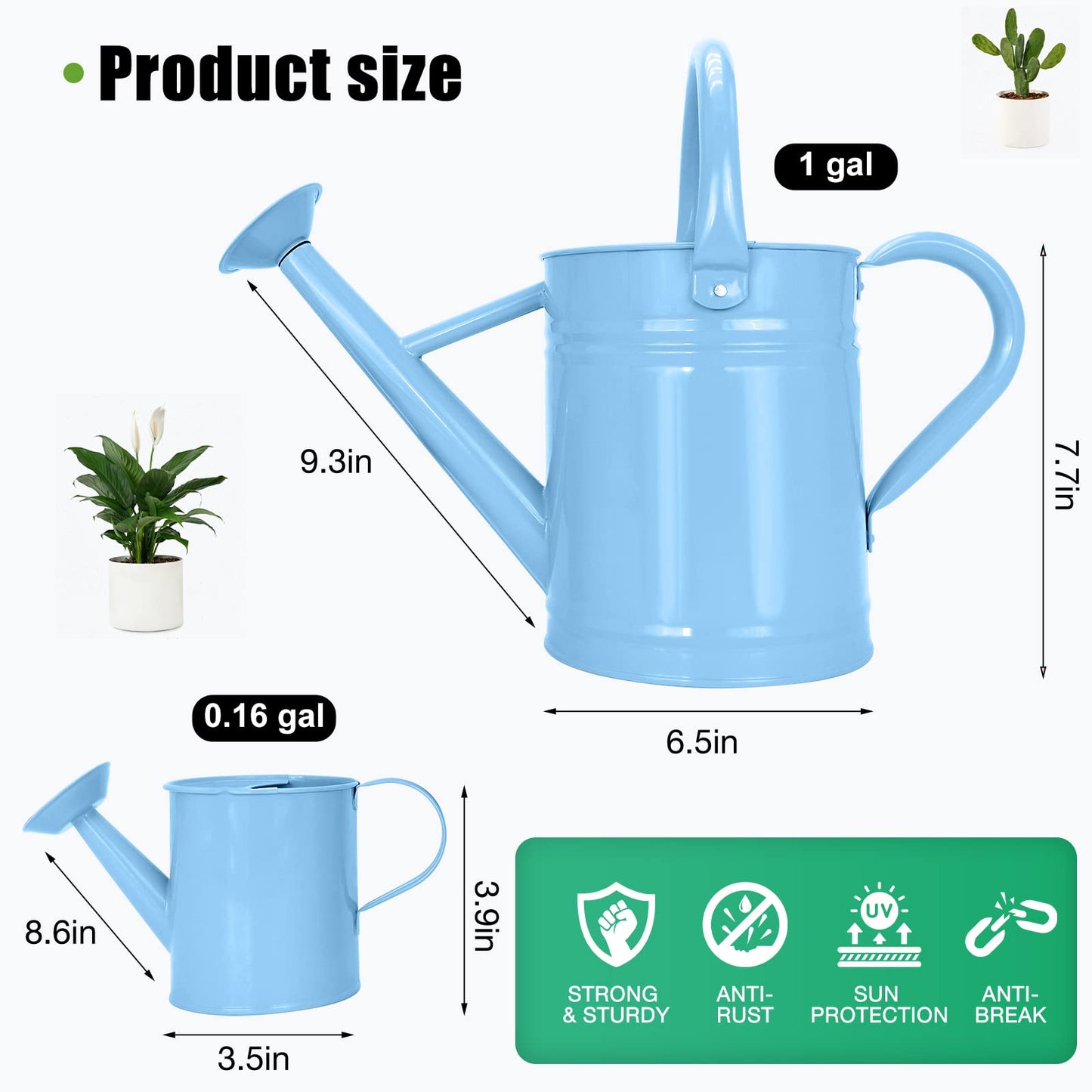 Metal Watering Can (1 Gallon) for Outdoor&Indoor Plants with Free Small Watering can for Kids, Plant Watering Can with Removable spout, Perfect for Garden Flower, Houseplants, Blue