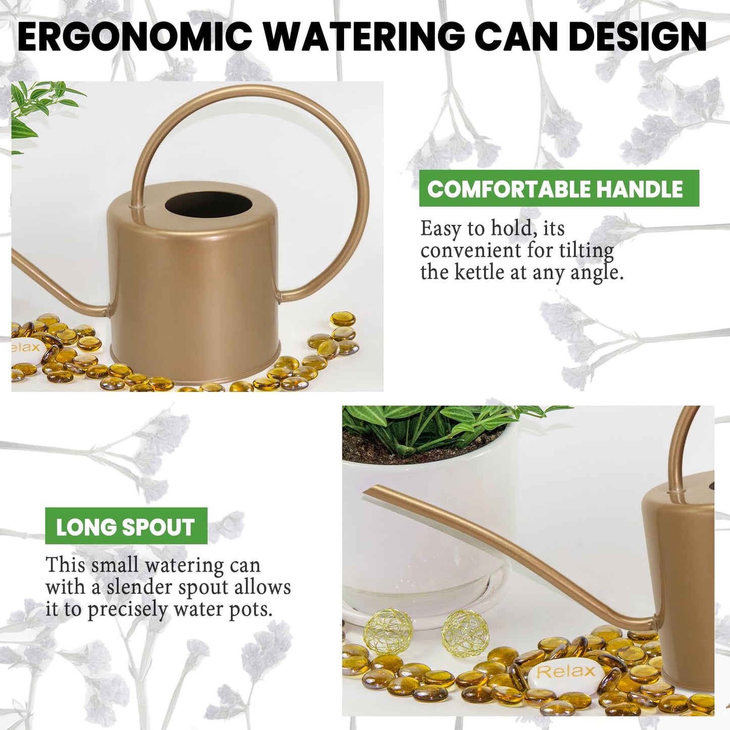 Indoor Long Spout Watering Can for Houseplants , Succulents or Outdoor Garden Flower, 1.7L / 40 oz