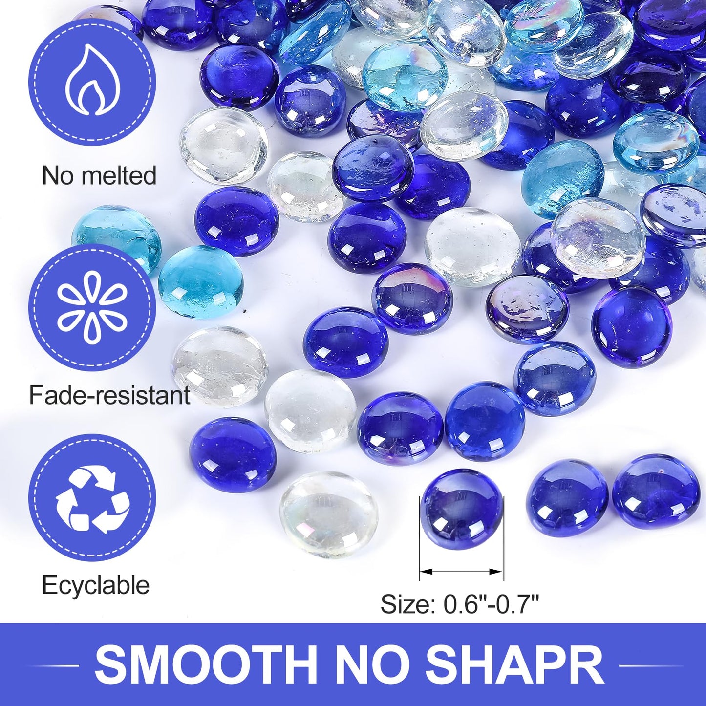 Fire Glass Beads for Fire Pit- Decorative Flat Glass Marbles for Vase, Aquarium, Home Decor
