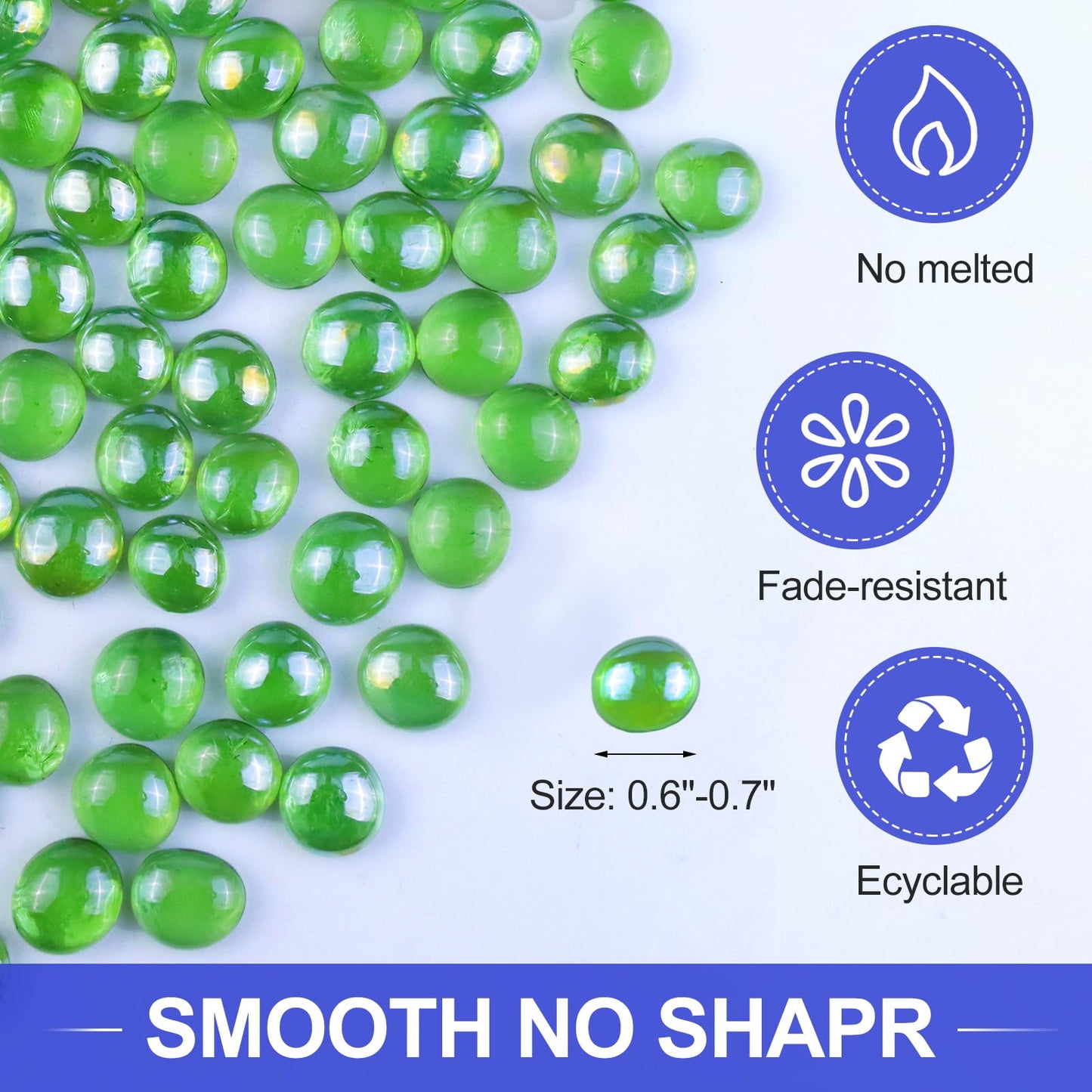 Fire Glass Beads for Fire Pit- Decorative Flat Glass Marbles for Vase, Aquarium, Home Decor