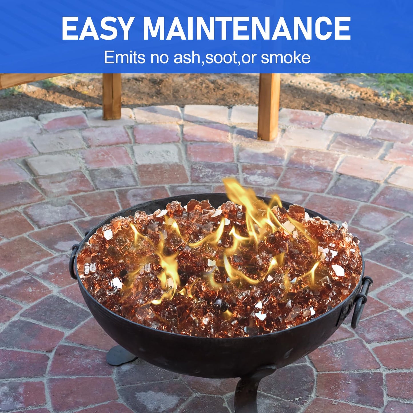 Fire Glass for Fire Pit - 1/2 inch Reflective Fire Glass Rocks for Propane and Gas Fireplace