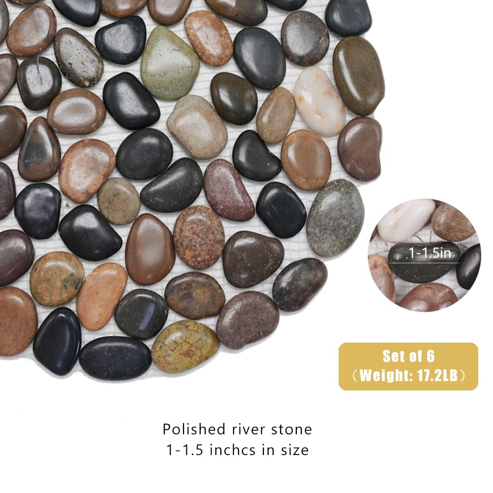 12 inch River Rock Stepping Stone - Pavers for Outdoor Garden Walkway, Landscaping Set of 6