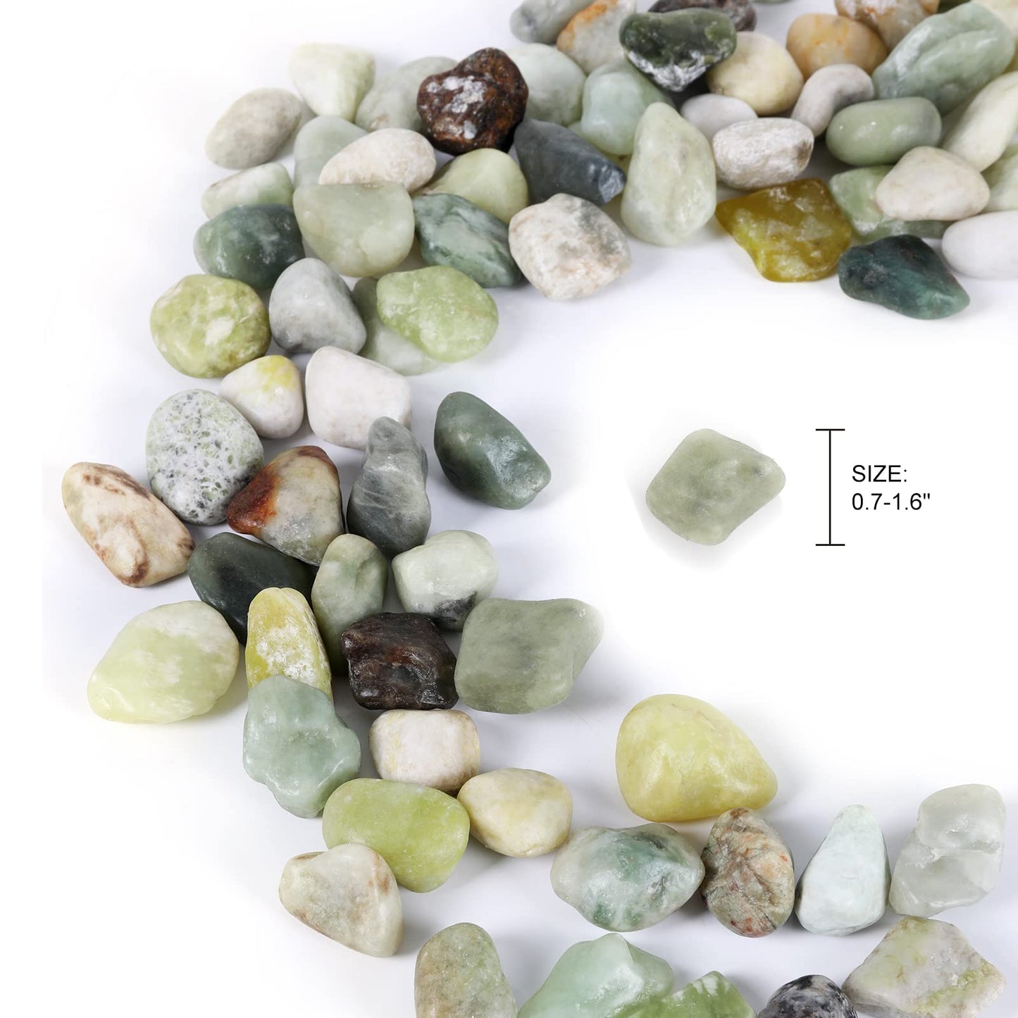 Jade Natural River Rocks Polished Pebbles for Landscaping, Plants, Fish Tank, Vases, Succulents, Crafting, Home Decor ,0.7"-1.6"