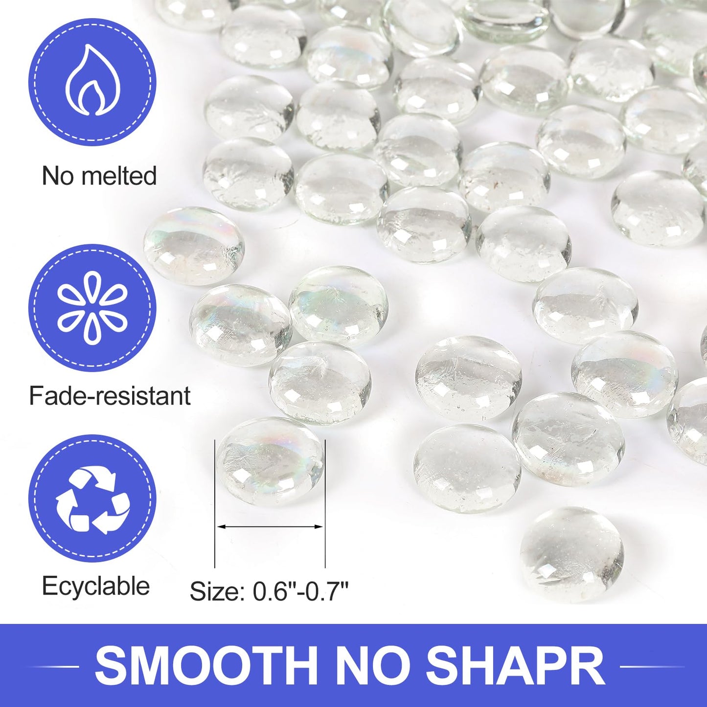 Fire Glass Beads for Fire Pit- Decorative Flat Glass Marbles for Vase, Aquarium, Home Decor
