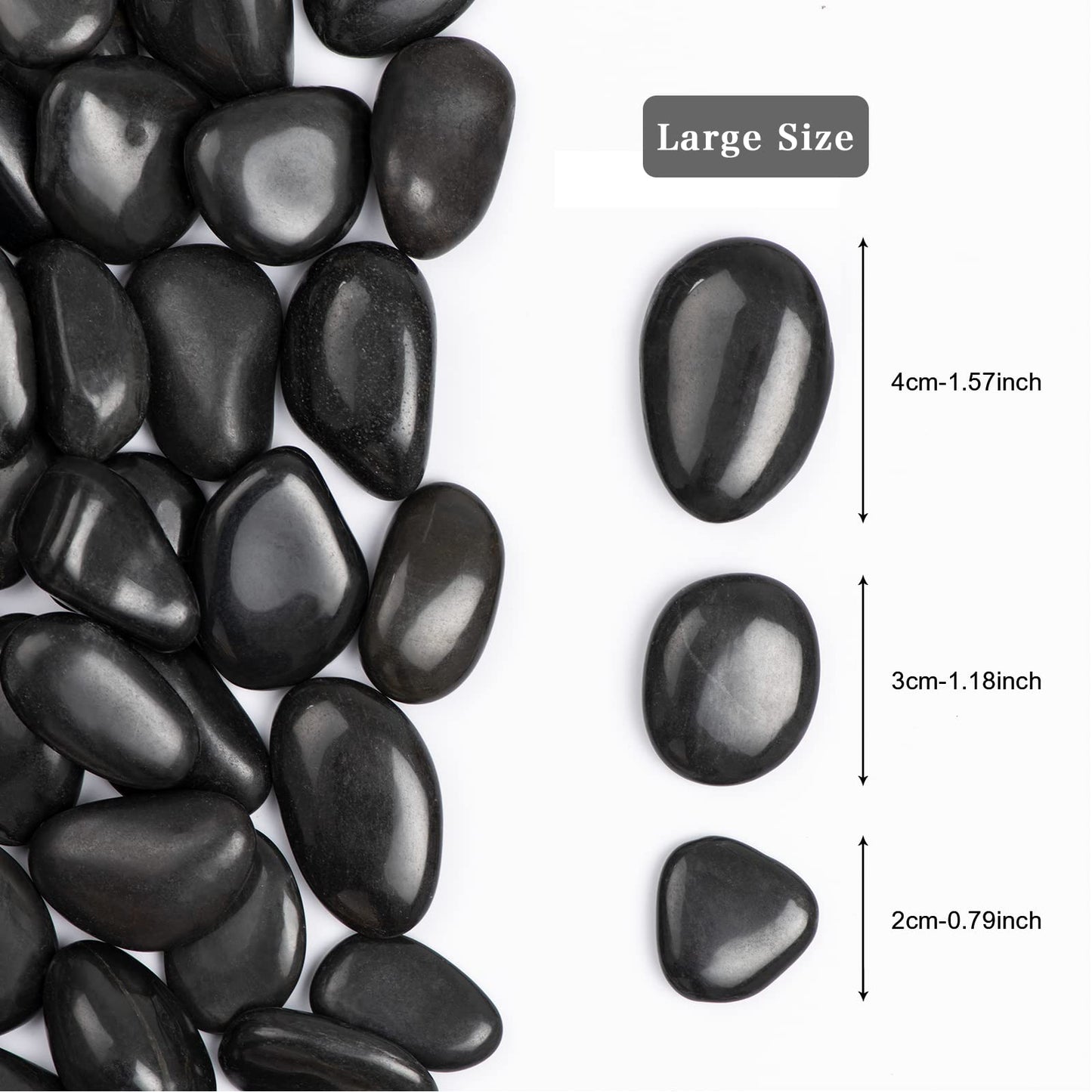 Black Natural River Rocks Polished Pebbles for Landscaping, Plants, Fish Tank, Vases, Succulents, Crafting, Home Decor ,0.7"-1.6"