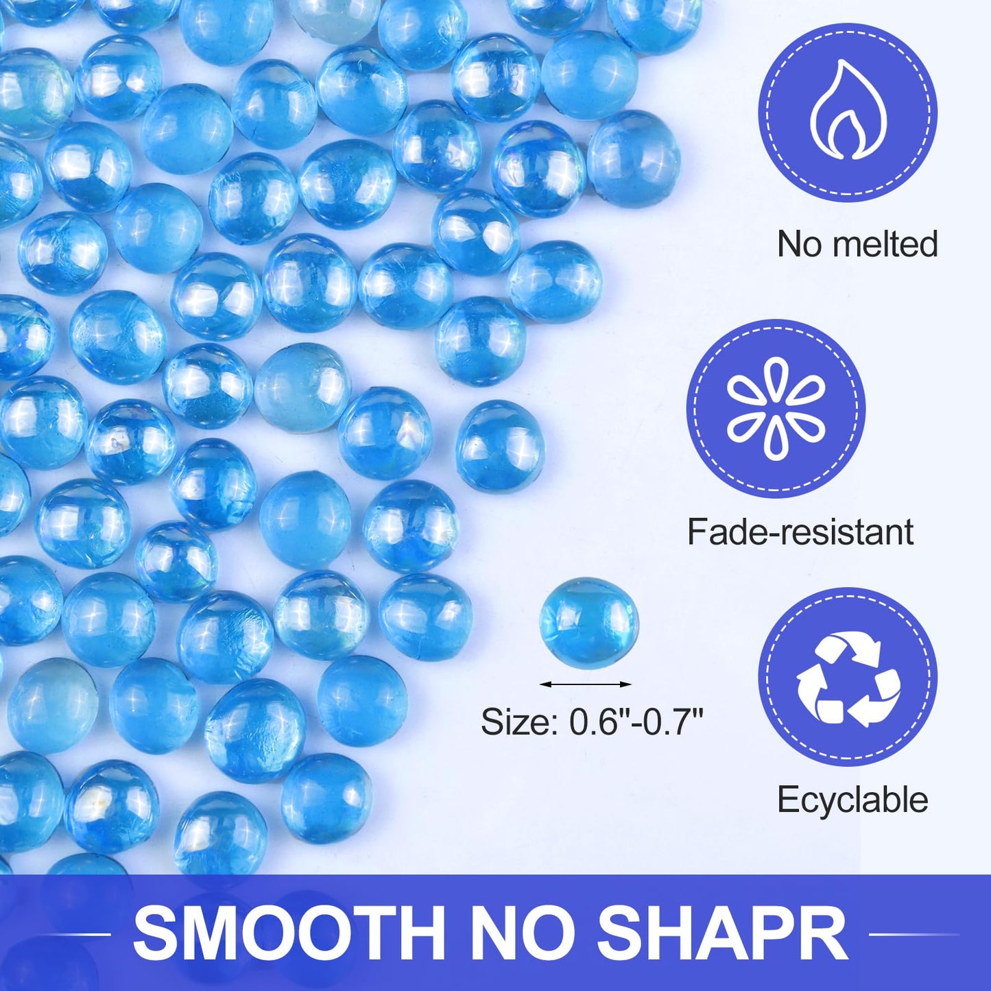 Fire Glass Beads for Fire Pit- Decorative Flat Glass Marbles for Vase, Aquarium, Home Decor