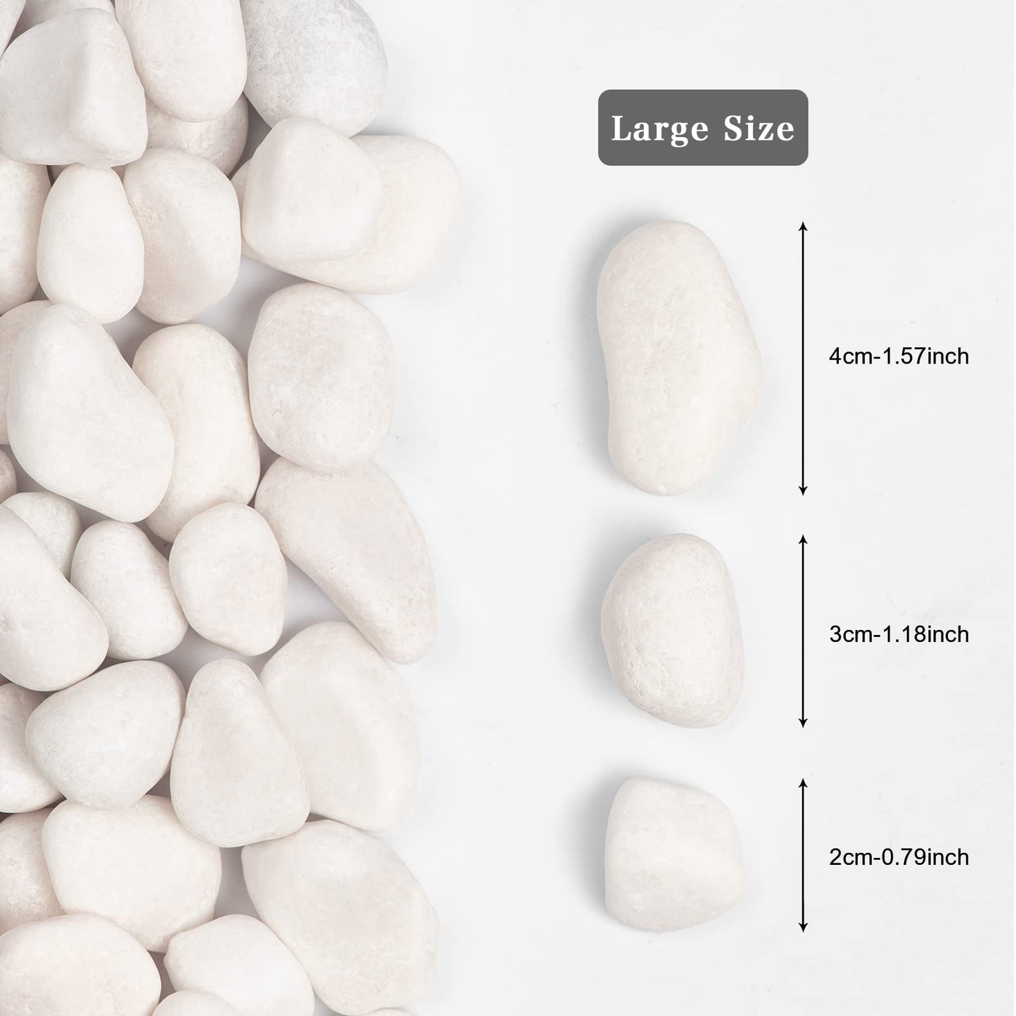 Snow White Natural River Rocks Polished Pebbles for Landscaping, Plants, Fish Tank, Vases, Succulents, Crafting, Home Decor ,0.7"-1.6"