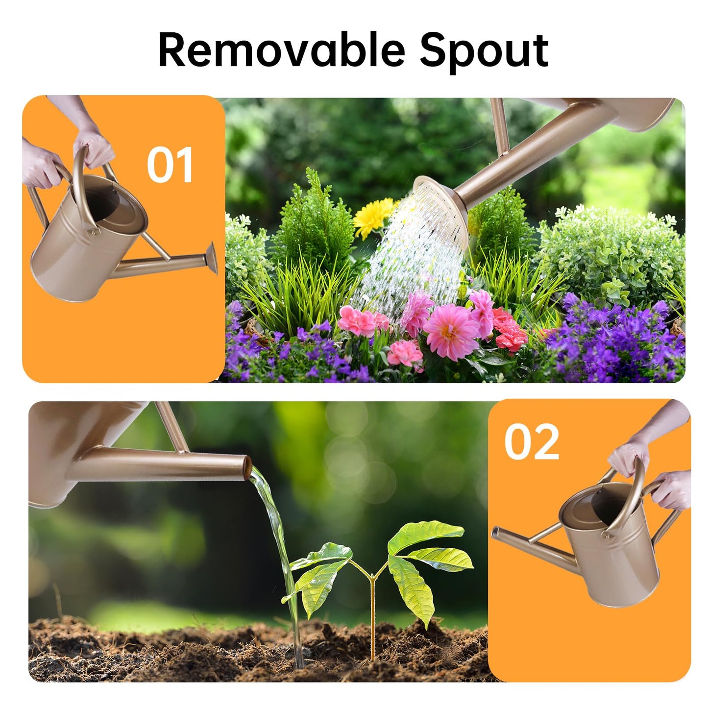 1 Gallon Metal Watering Can for Outdoor & Indoor Use, Perfect for Garden Flower, Houseplants,
