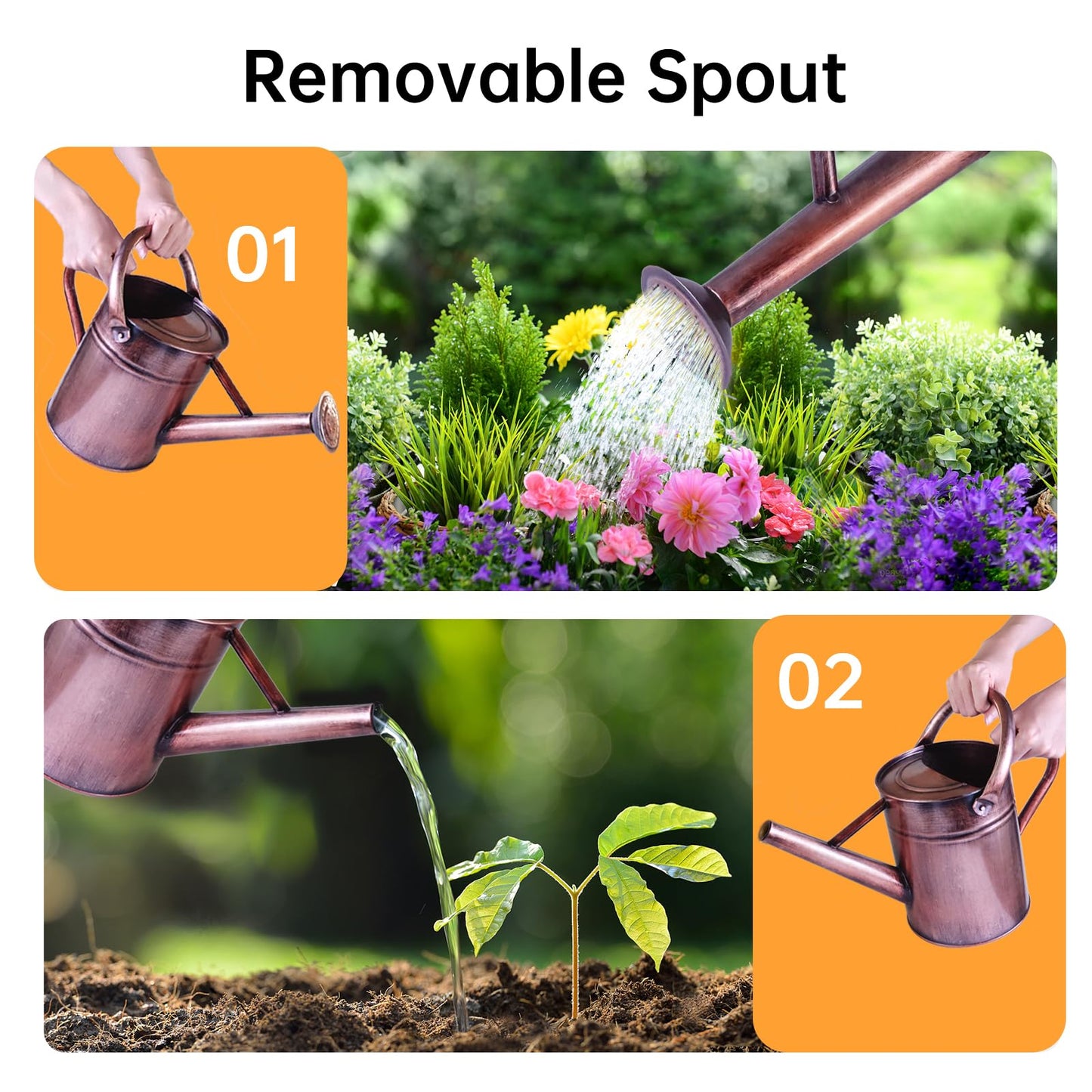 1 Gallon Metal Watering Can for Outdoor & Indoor Use, Perfect for Garden Flower, Houseplants,