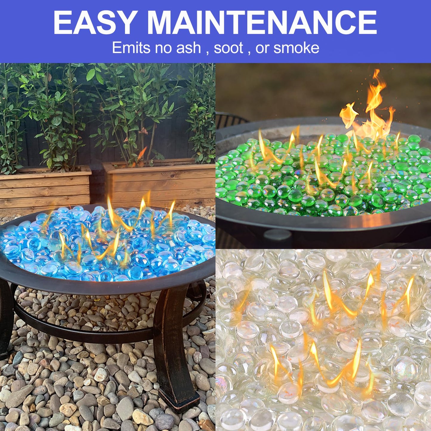 Fire Glass Beads for Fire Pit- Decorative Flat Glass Marbles for Vase, Aquarium, Home Decor