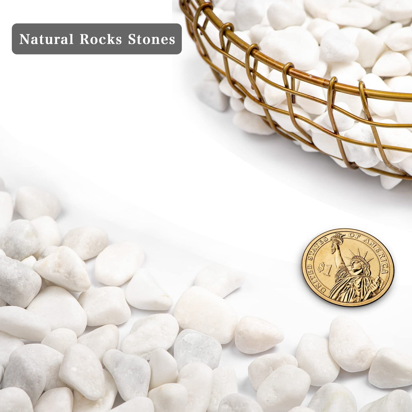 Snow White Natural River Rocks Polished Pebbles for Landscaping, Plants, Fish Tank, Vases, Succulents, Crafting, Home Decor ,0.3"-0.5"