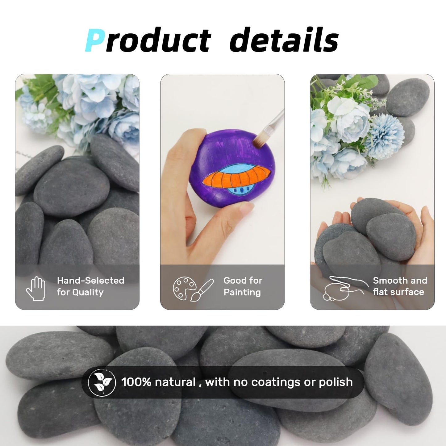 River Rocks for Painting- Hand Picked Rock -Flat-Smooth Painting Rocks- Perfect for DIY, Kids Crafts, Kindness Stone, Garden & Home Decor, Holiday Gift
