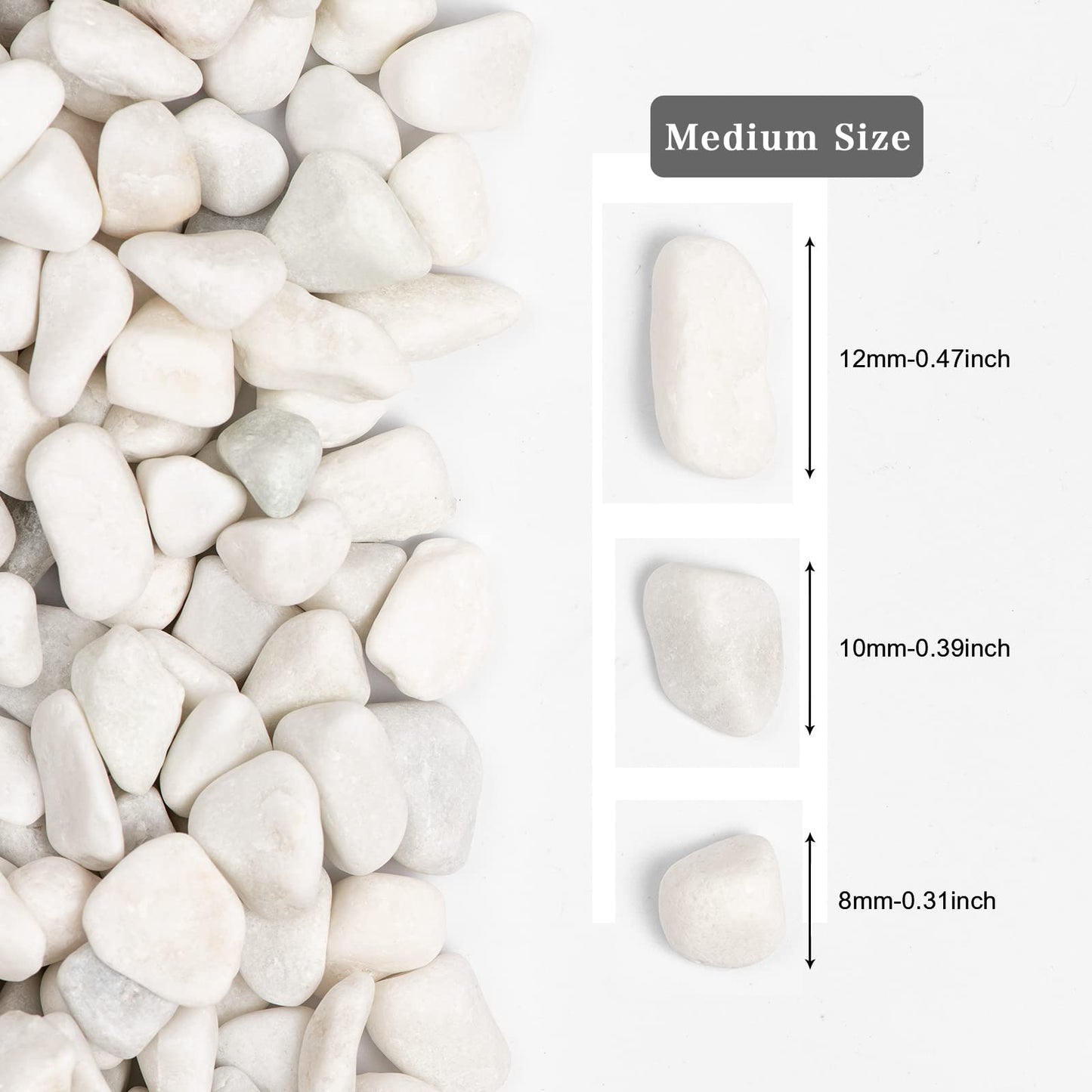 Snow White Natural River Rocks Polished Pebbles for Landscaping, Plants, Fish Tank, Vases, Succulents, Crafting, Home Decor ,0.3"-0.5"