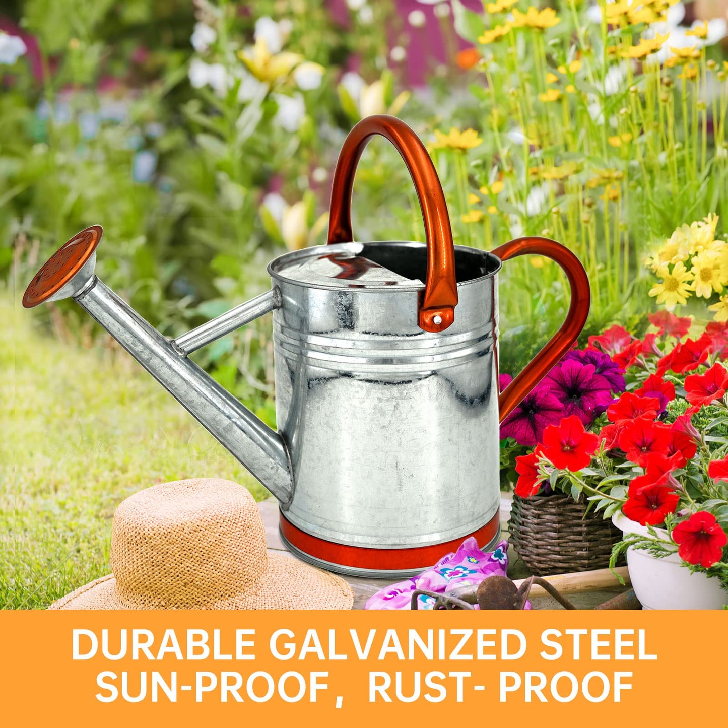 1 Gallon Metal Watering Can for Outdoor & Indoor Use, Perfect for Garden Flower, Houseplants,