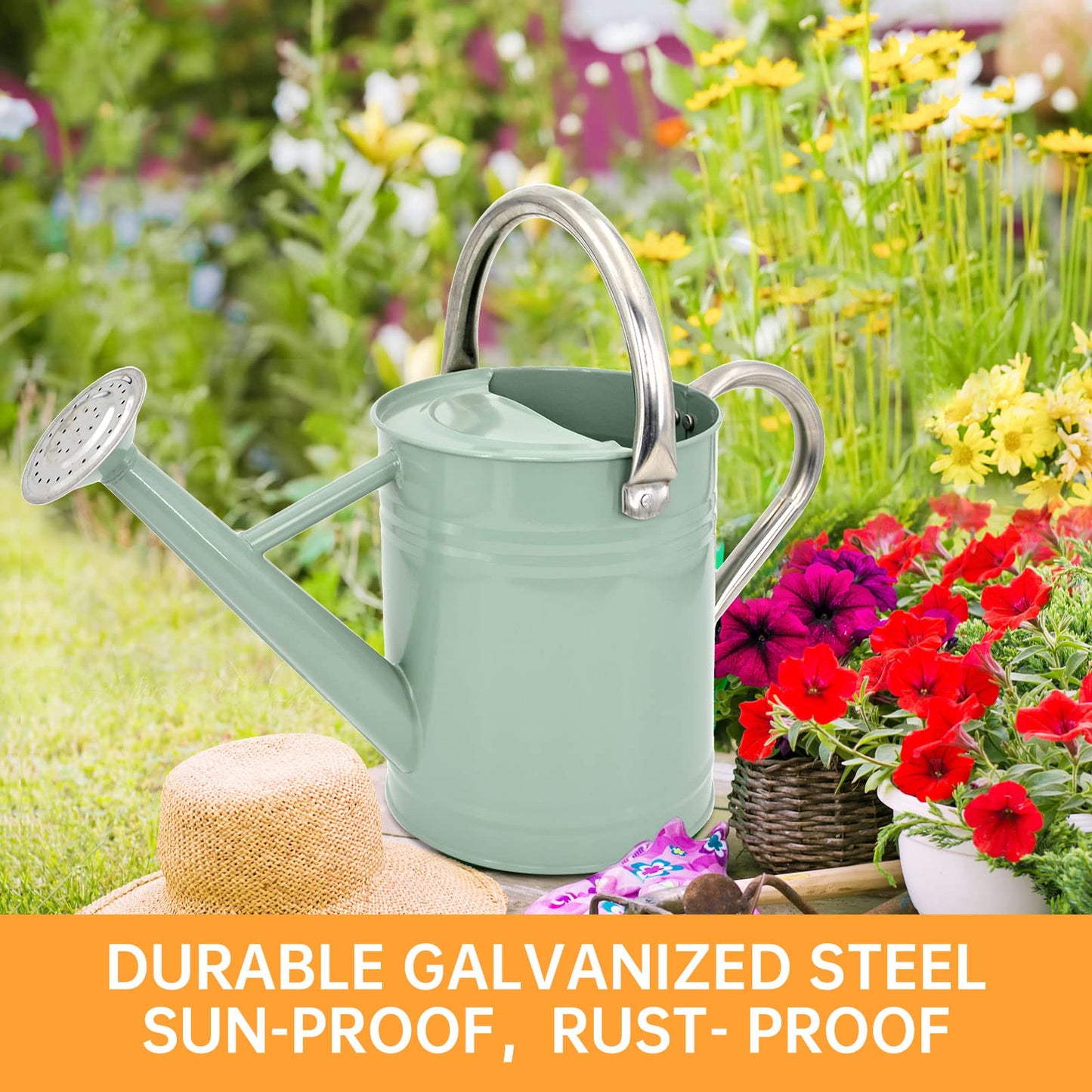 1 Gallon Metal Watering Can for Outdoor & Indoor Use, Perfect for Garden Flower, Houseplants,