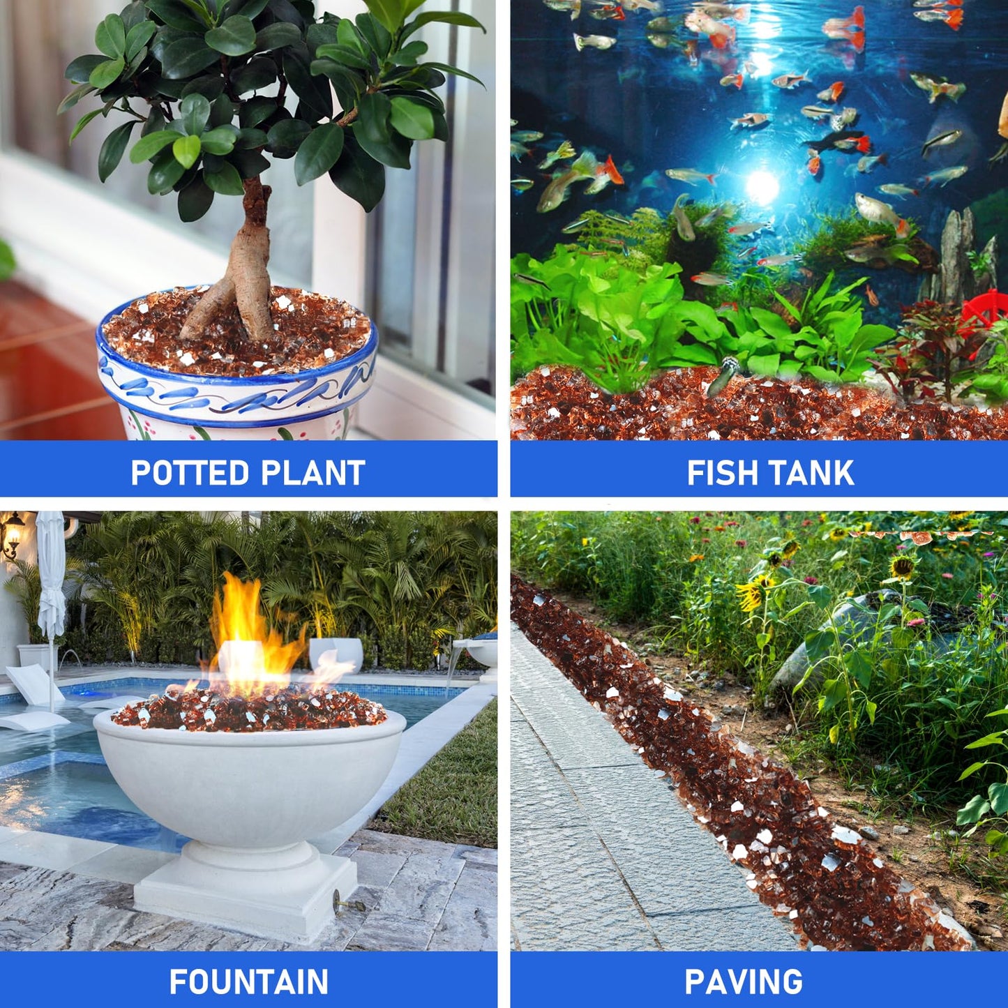Fire Glass for Fire Pit - 1/2 inch Reflective Fire Glass Rocks for Propane and Gas Fireplace