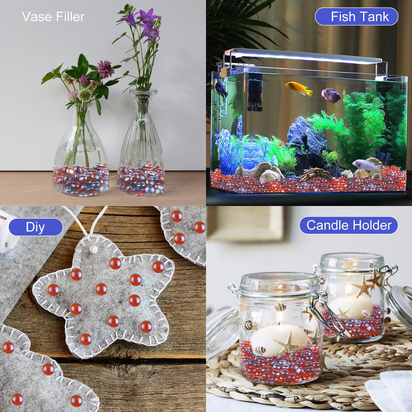 Fire Glass Beads for Fire Pit- Decorative Flat Glass Marbles for Vase, Aquarium, Home Decor