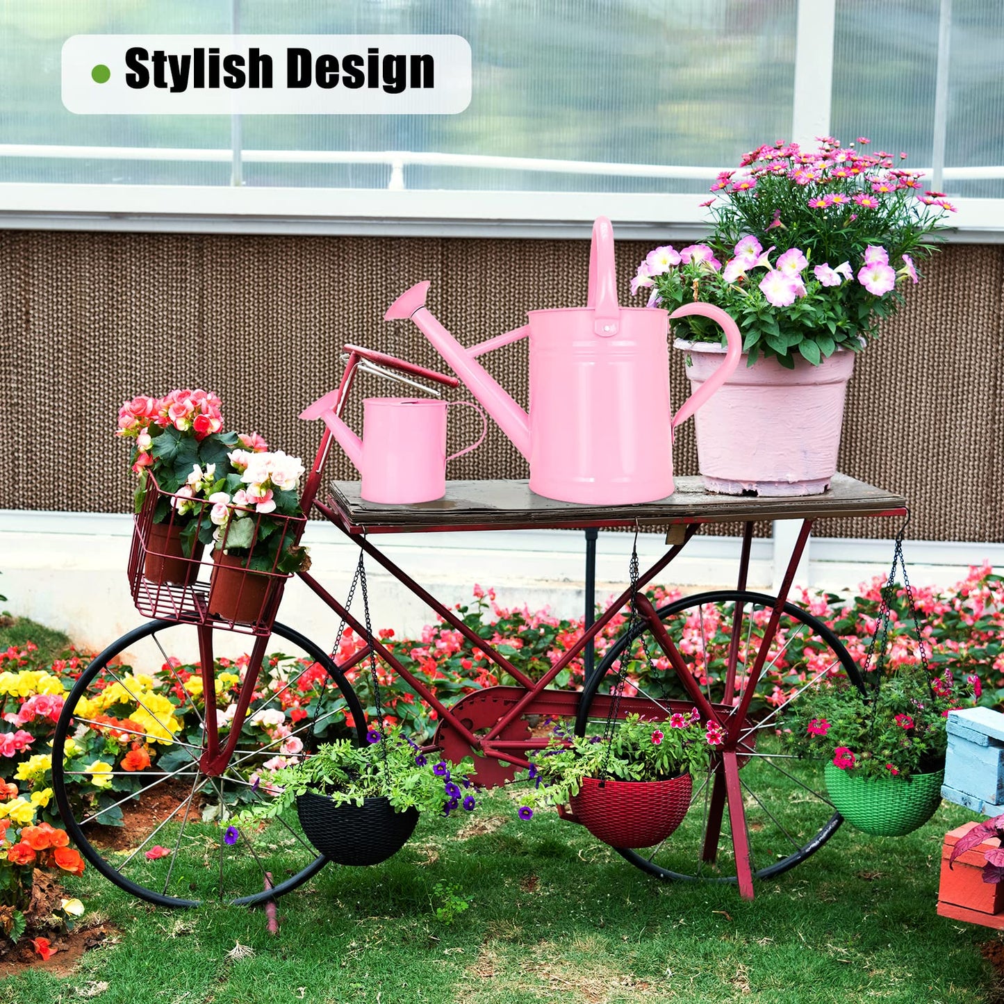 Metal Watering Can (1 Gallon) for Outdoor&Indoor Plants with Free Small Watering can for Kids, Plant Watering Can with Removable spout, Perfect for Garden Flower, Houseplants, Pink