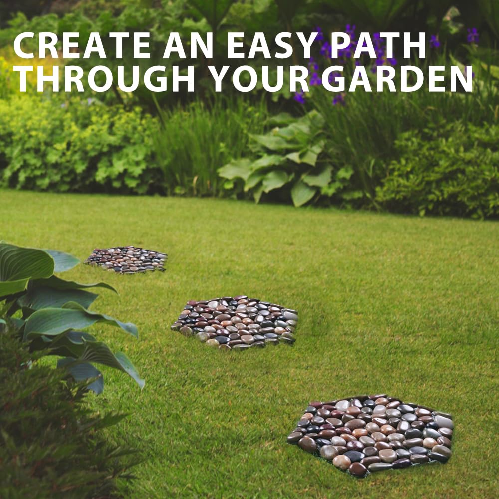 12 inch River Rock Stepping Stone - Pavers for Outdoor Garden Walkway, Landscaping,Hexagon Set of 6