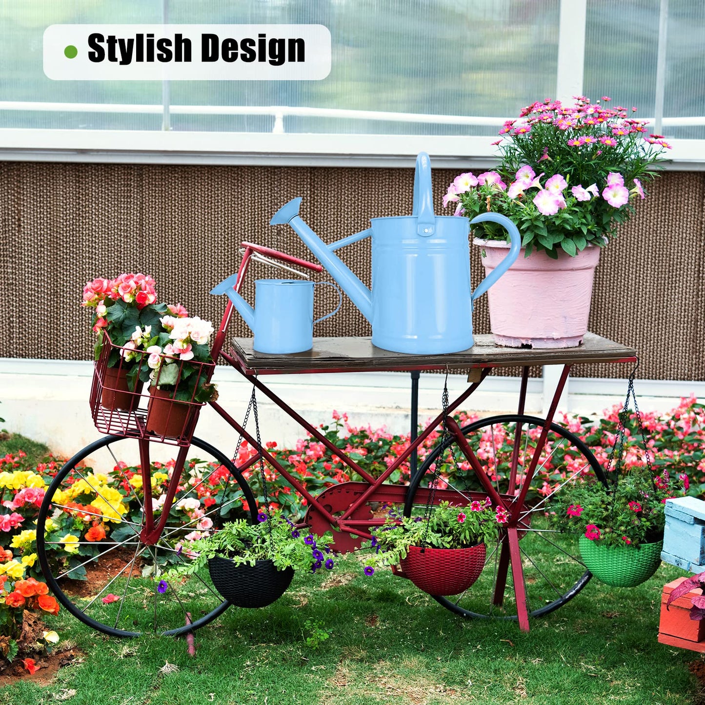 Metal Watering Can (1 Gallon) for Outdoor&Indoor Plants with Free Small Watering can for Kids, Plant Watering Can with Removable spout, Perfect for Garden Flower, Houseplants, Blue