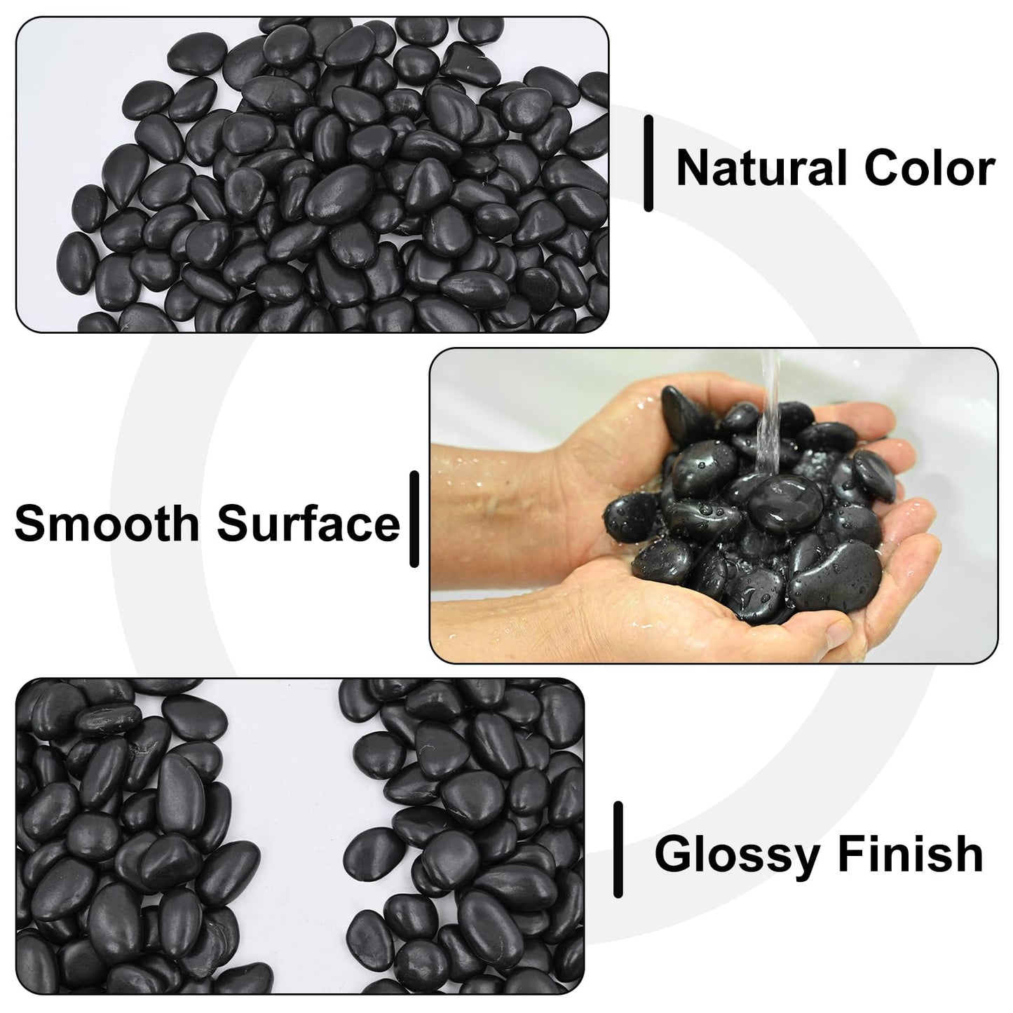 Black Decorative Pebbles for Plants- River Rocks for Outdoor Landscaping- 0.3"-0.8" inch High Polished Stones for Aquarium, Terrarium,Vases, Home Decor
