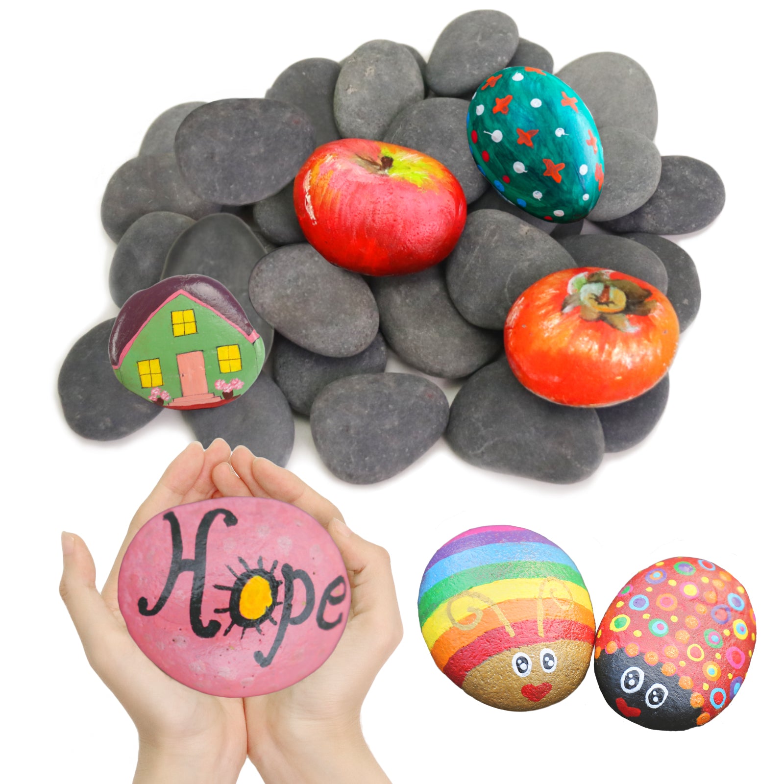 Decorkey - 24 Rocce Di Fiume Lisce Per Pittura E Artigianato, 5-7,6 Cm, Ideali Per Attività Creative Con Bambini