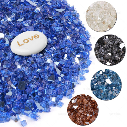 Fire Glass for Fire Pit - 1/2 inch Reflective Fire Glass Rocks for Propane and Gas Fireplace