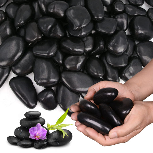 Black River Rocks for Landscaping-Polished Pebbles for Plants-Garden Decorative Stones-1-2" Large Plant Rocks,Ideal for Aquarium, Home Decor