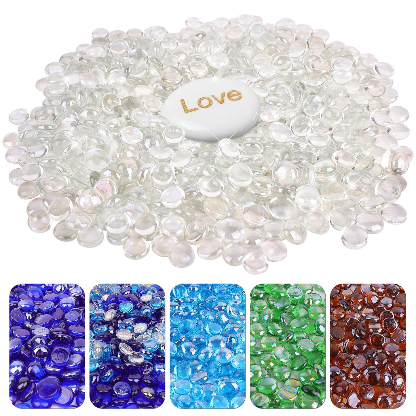 Fire Glass Beads for Fire Pit- Decorative Flat Glass Marbles for Vase, Aquarium, Home Decor
