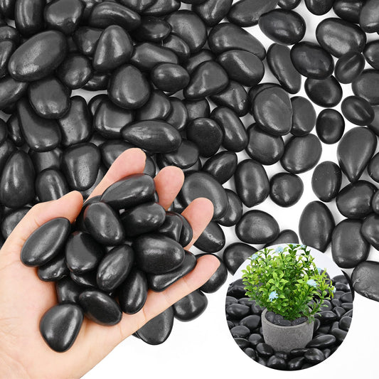Black Decorative Pebbles for Plants- River Rocks for Outdoor Landscaping- 0.3"-0.8" inch High Polished Stones for Aquarium, Terrarium,Vases, Home Decor