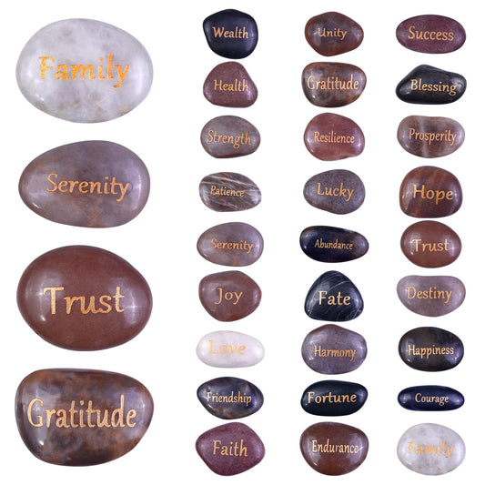 27 PCS Engraved Inspirational Stones Golden Words Gift Stones with Inspirational Words for Friends and Family Encouragement Rocks for Praying and Decoration