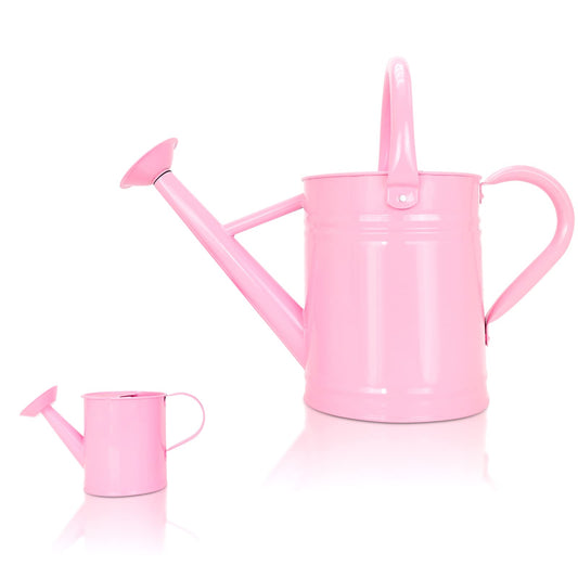 Metal Watering Can (1 Gallon) for Outdoor&Indoor Plants with Free Small Watering can for Kids, Plant Watering Can with Removable spout, Perfect for Garden Flower, Houseplants, Pink